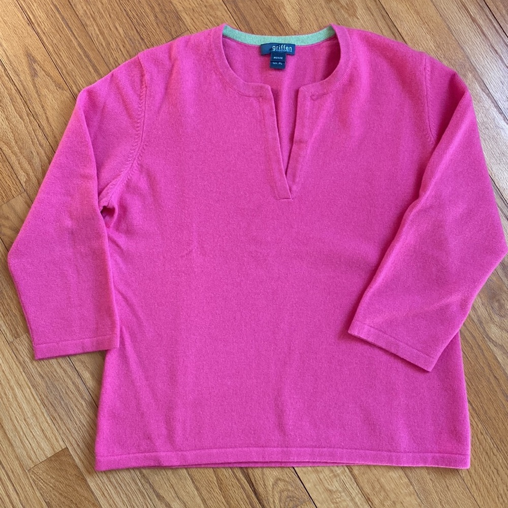 **Barbie pink** Griffen Cashmere petite L 3/4 sleeve sweater